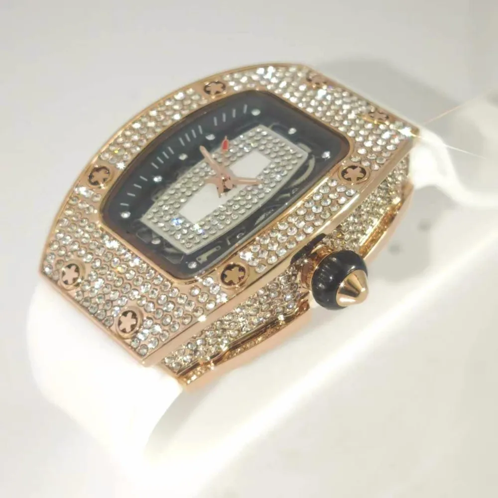 Hot Sell Fashion Ice Watch For Women Luxury Rose Tonneau Watch Ladies Dress Diamond Shiny Jewelry Wristwatch Girl Dropshipping