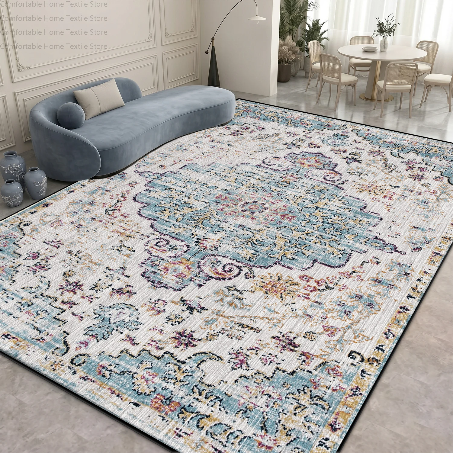 Fresh Vintage Persian Style Living Room Carpet Home Decoration Luxury Antiskid Soft Rug Large Area Easy Clean Coffee Tables Mats - view 4