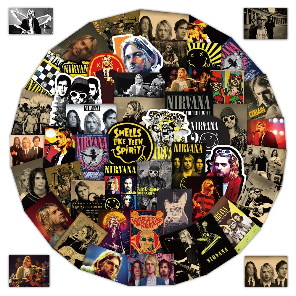 52 Pieces Nirvana Band Stickers - Rock Music Fan Decorative Decals for Laptops, Phone Cases & Guitars AnimeWorlds Store