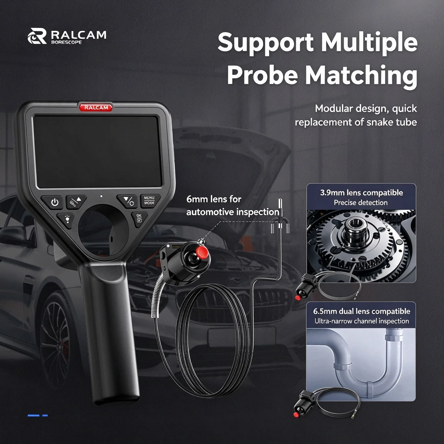 3.9MM 4‑Way 360 °Rotatable Detachable Industrial Endoscop HD Camera Car Pipe Inspection