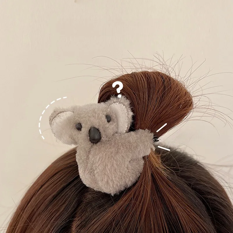 Fluffy Koala Bear Hair Claws Clip Korean Cute Plush Cartoon Animal Side Bangs Clip Hairpins Lady Girls Headwear Hair Accessories