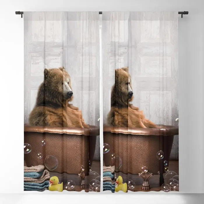 Bear and Rubber Duck In Bathtub Blackout Curtains 3D Print Window Curtains for Bedroom Living Room Decor Window Treatments