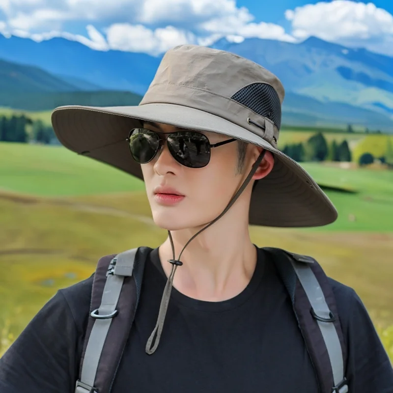 تسلق الجبال قبعة الشمس الرجال الصيف قبعة صيد الشمس حماية قبعة ظلة قبعة بحافة كبيرة حافة الأشعة فوق البنفسجية حماية قبعة رجالي 2