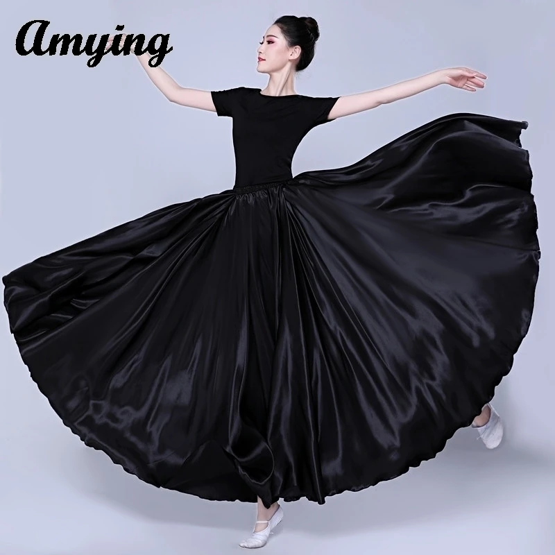 Opening Dance Stage Performance Costume 360/540/720 Degree Satin Skirt Women Modern Dance Ethnic Dance Practice Skirt 19 Colors