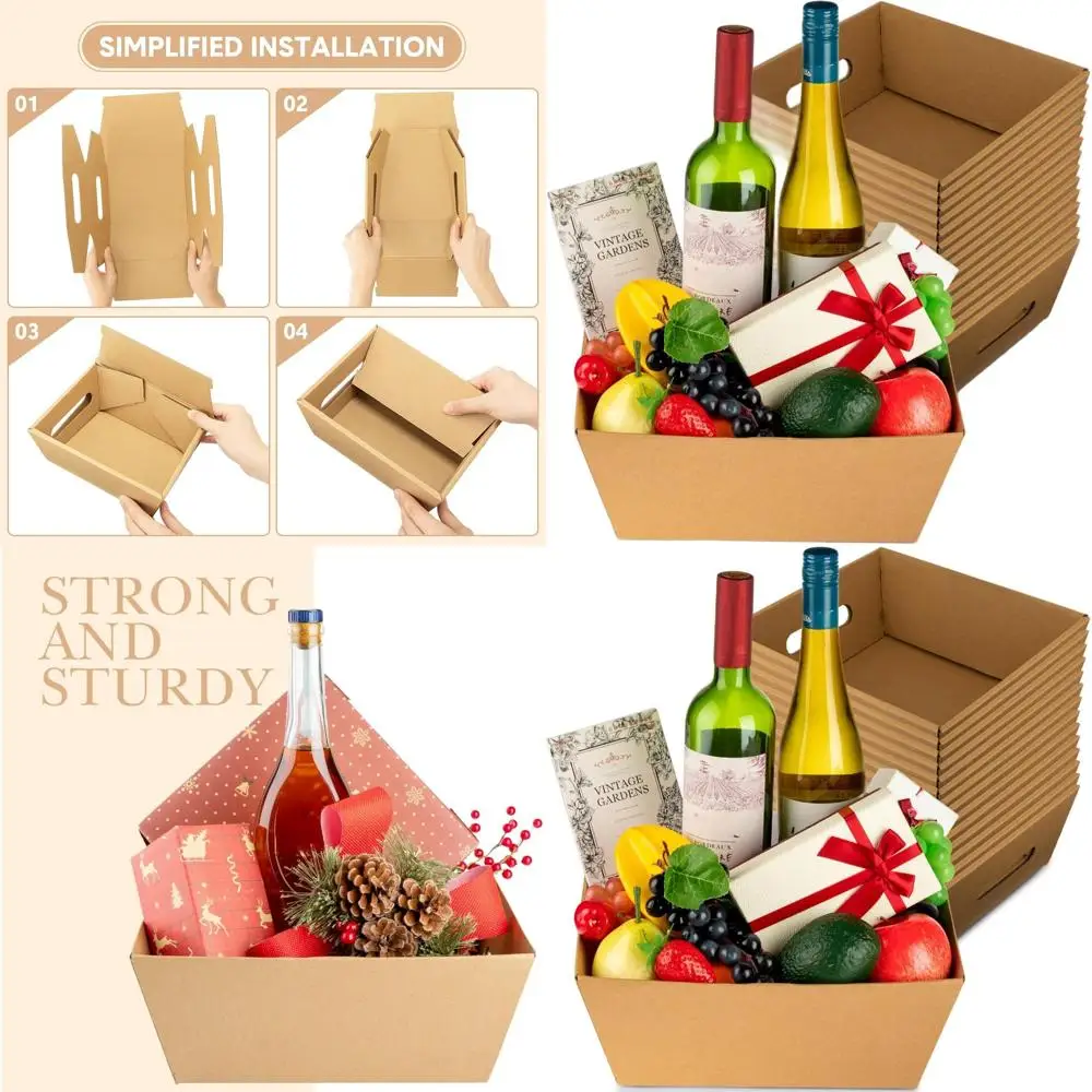 

Очень большие пустые картонные корзины, 16 штук, 12x10 дюймов, крафт-картон с ручками для подарков и особых случаев