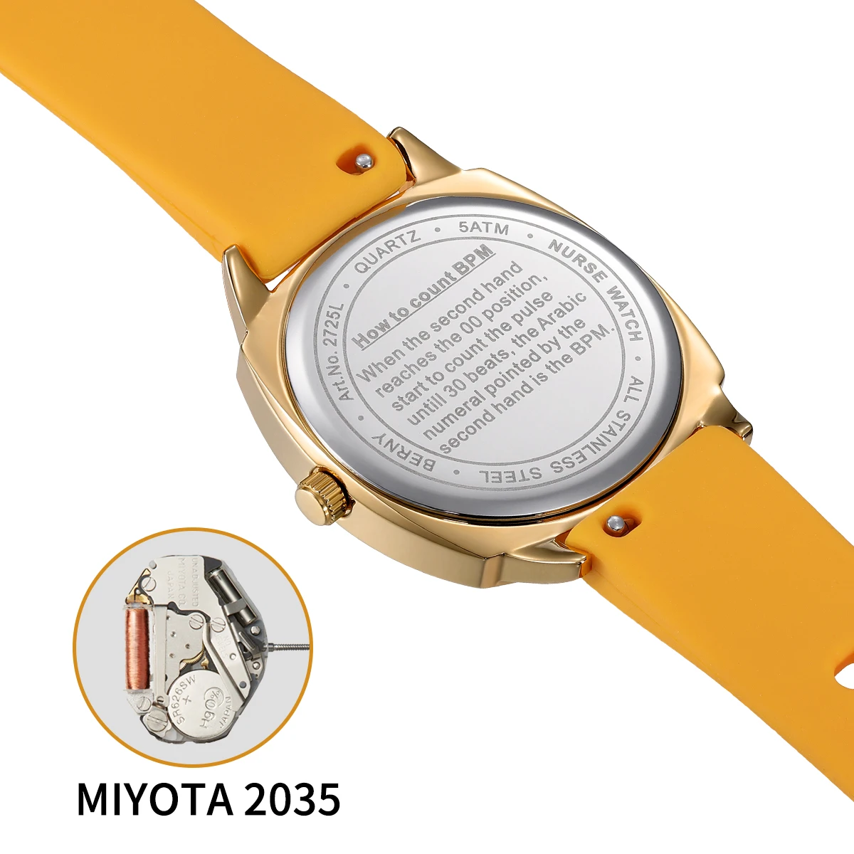 Relojes BERNY para mujer, reloj de enfermera, relojes de cuarzo dorados simples e informales para mujer, reloj de pulsera deportivo luminoso de fácil lectura resistente al agua para mujer