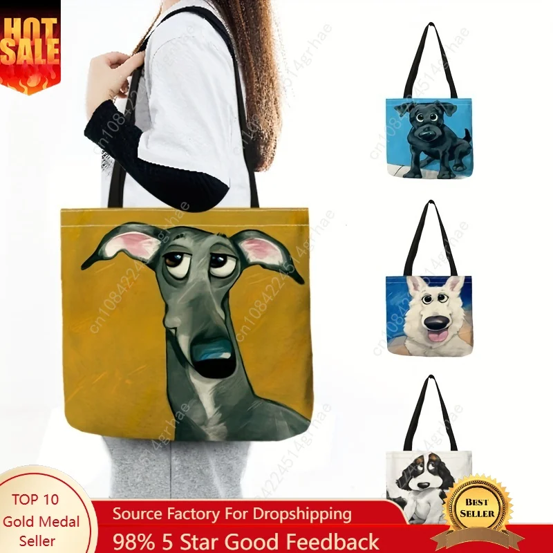 Cute Dog Print Tote Bag, Large Capacity Shoulder Bag, Women's Casual Handbag For Work School Shopping