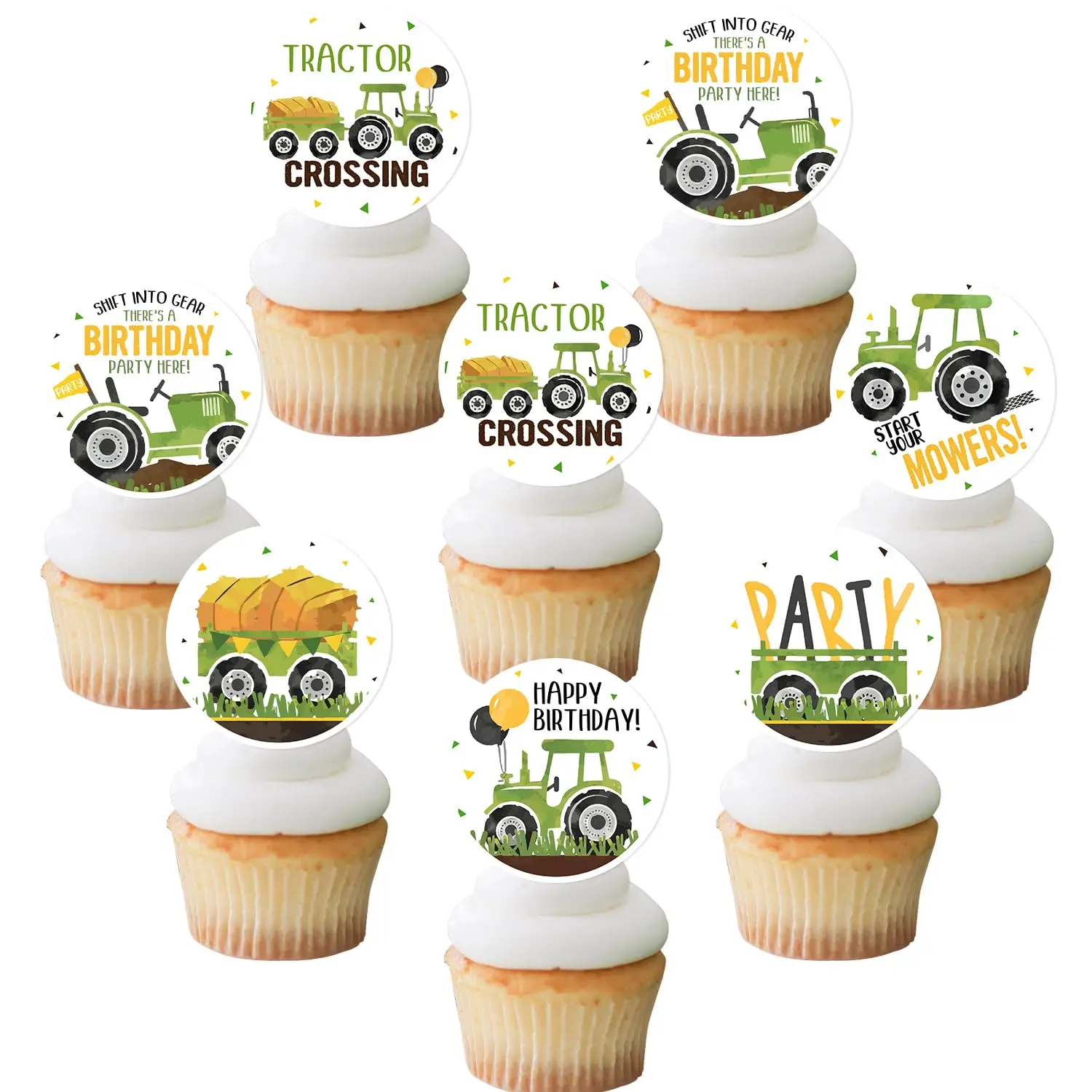 Farm Tractor Themed Cupcake Toppers Farm Birthday Party Cupcake Decoration for Kids Lawn Mower Car Themed Party Decor Supplies