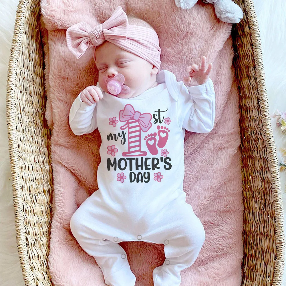 My 1st Mother's Day Newborn Sleepsuit Romper Baby Bodysuit Infant Body Long Sleeve Jumpsuit Boys Girls Infant Mothers Day Outfit