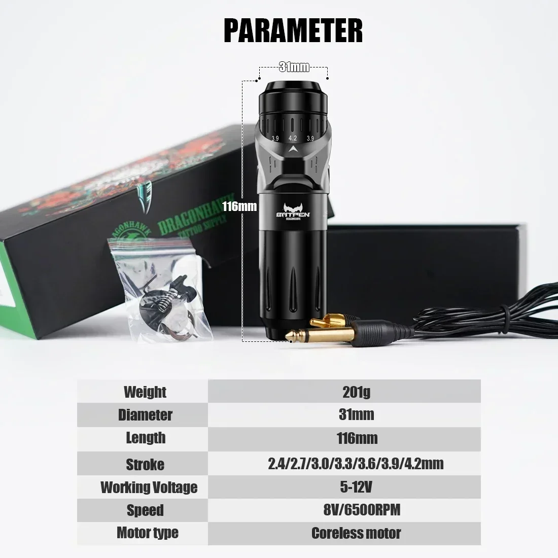 360 Degrees Stroke Adjustable Max 4.2mm Coreless Motor Tattoo Machine Pen Seven Length Option Permanent Makeup