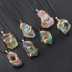 Natural Stone Gold Plated Pendant Necklace Irregular Gilt snake shape Crystal Link Healing Crystals Stone Necklaces For Women