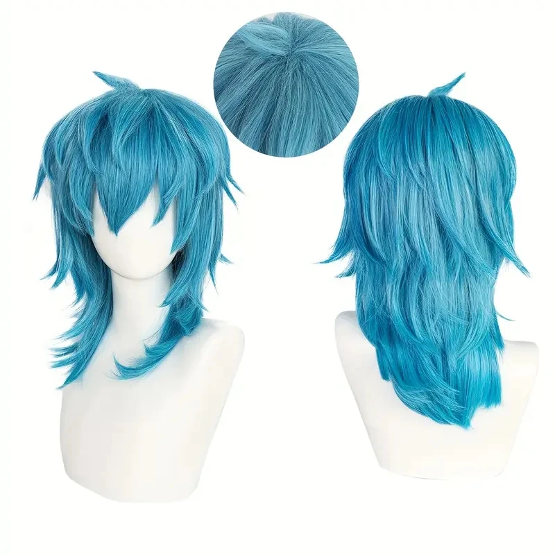 

Artificial medium-length straight blue Salic cosplay hairstyle with bangs - heat-resistant synthetic perfect for Halloween