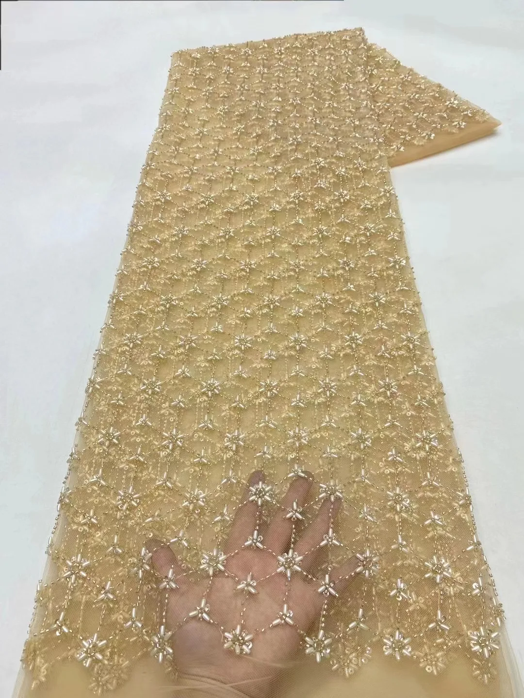 2024 Latest French Sequins African Tulle Lace Fabric For Wedding High Quality Nigerian Bead Tube Embroidery Fabric