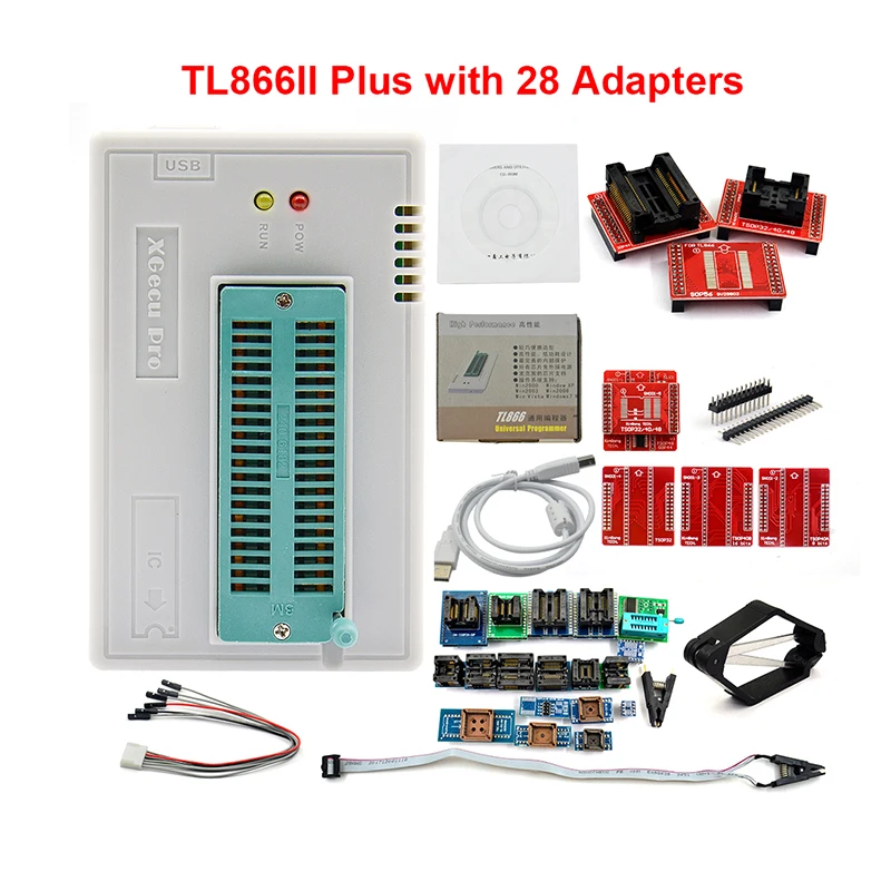 TL866II PLUS UNIVERSAL MINI PROGRAMMER WITH 28 ADAPTERS TEST CLIP HIGH SPEED