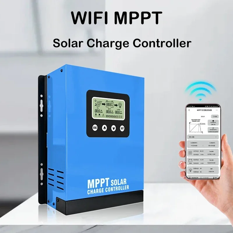 

MPPT Solar Charge Controller 30A 60A 100A 120A WIFI Solar Charge Controller 12V-48V with LCD PV Load Solar Controller Regulator