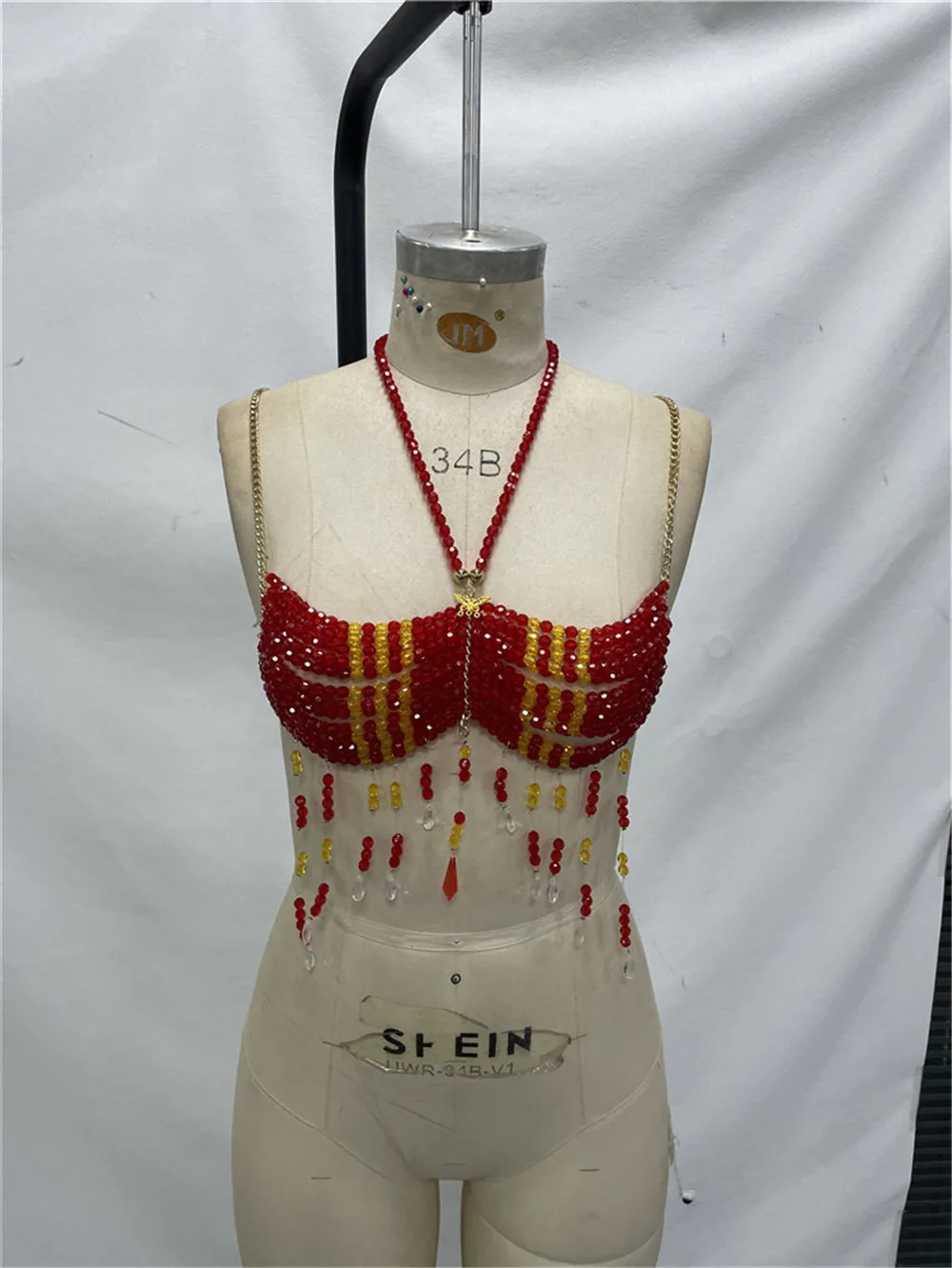 New Vacation Style Women'S Handmade Red Bead Camisole Vest With Butterfly Decoration, Tassel Pendant, Spicy Girl Chest Chain