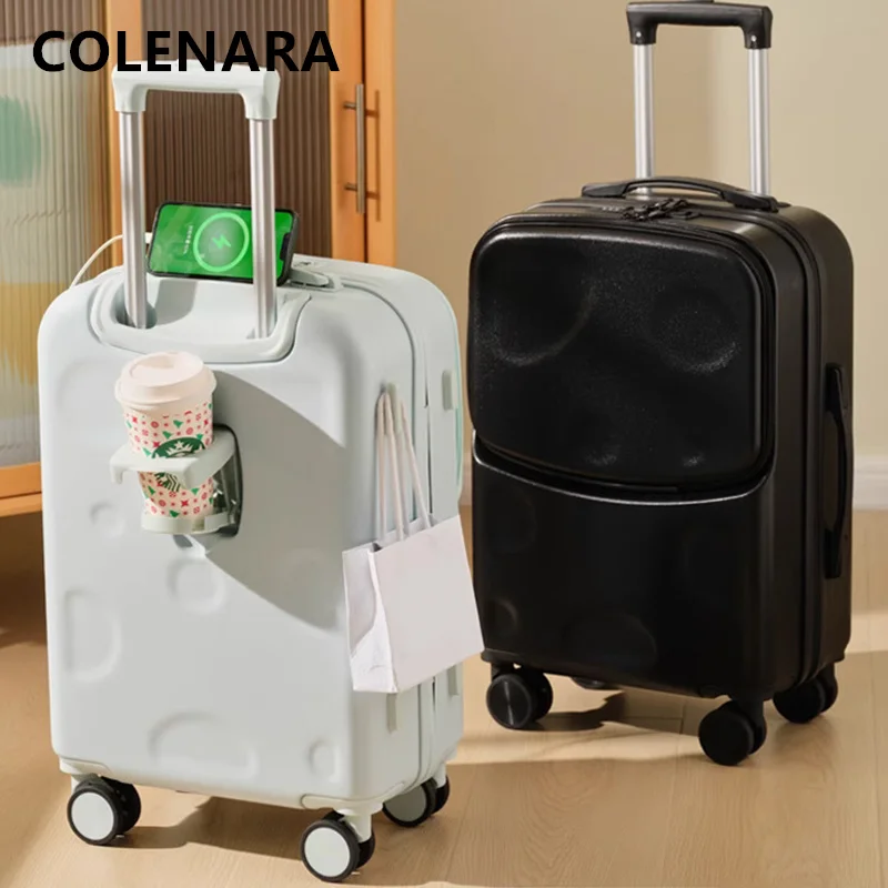 

Чемодан для зарядки через USB COLENARA с передним отверстием для ноутбука, чехол на колесиках большой емкости, 20 "22" 24 "26 дюймов, ABS + ПК, чемодан