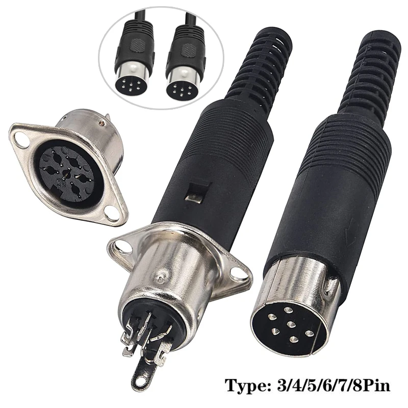 3/4/5/6/7/8 Pin DIN Male Female Plug with Plastic Handle and Female Receptacle Housing Panel Mount Chassis Connector Soldering