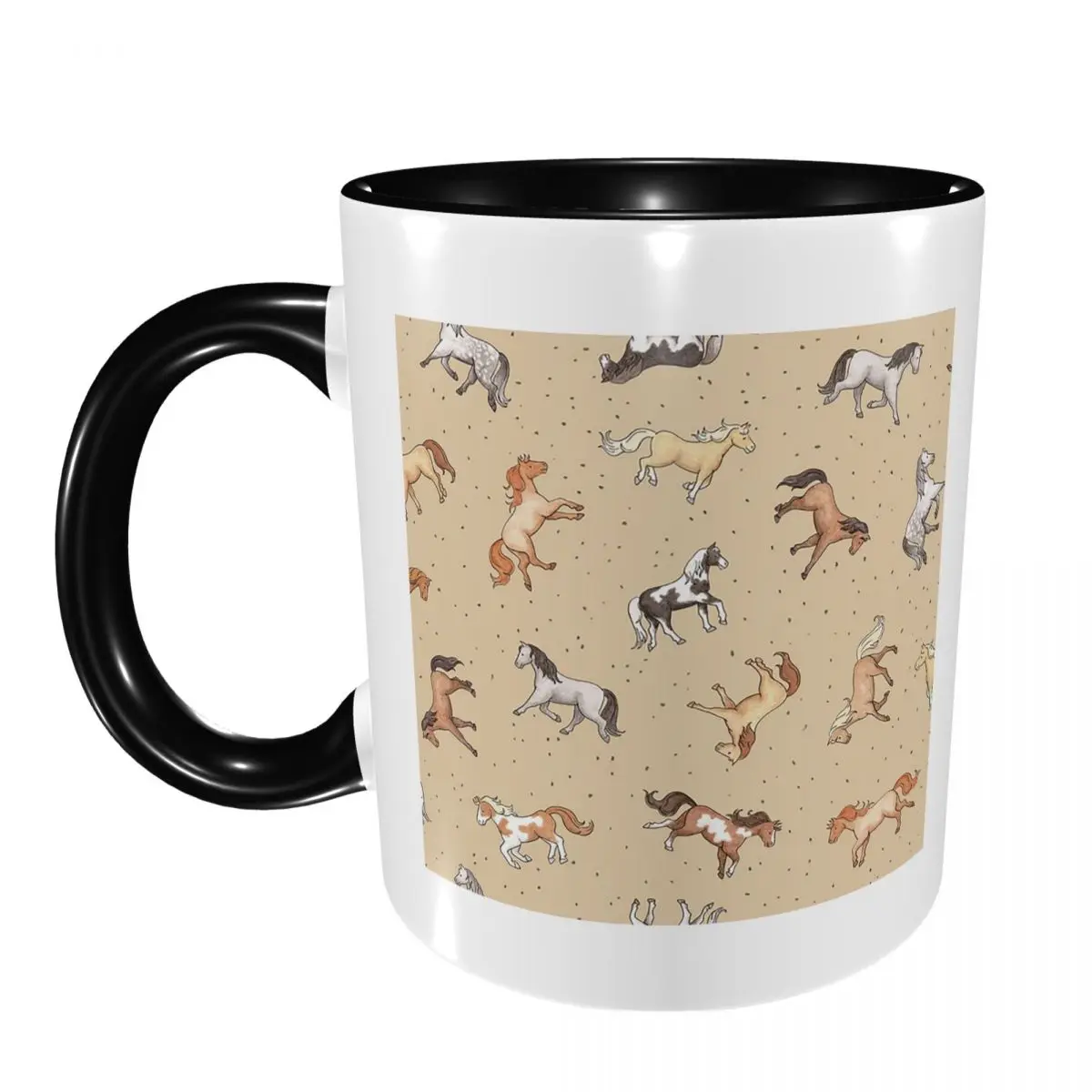 Scattered Horses Spotty On Taupe Mug Funny Ceramic Coffee Cups Tea Mugs Milk Cup Drinkware Gifts for Woman Man