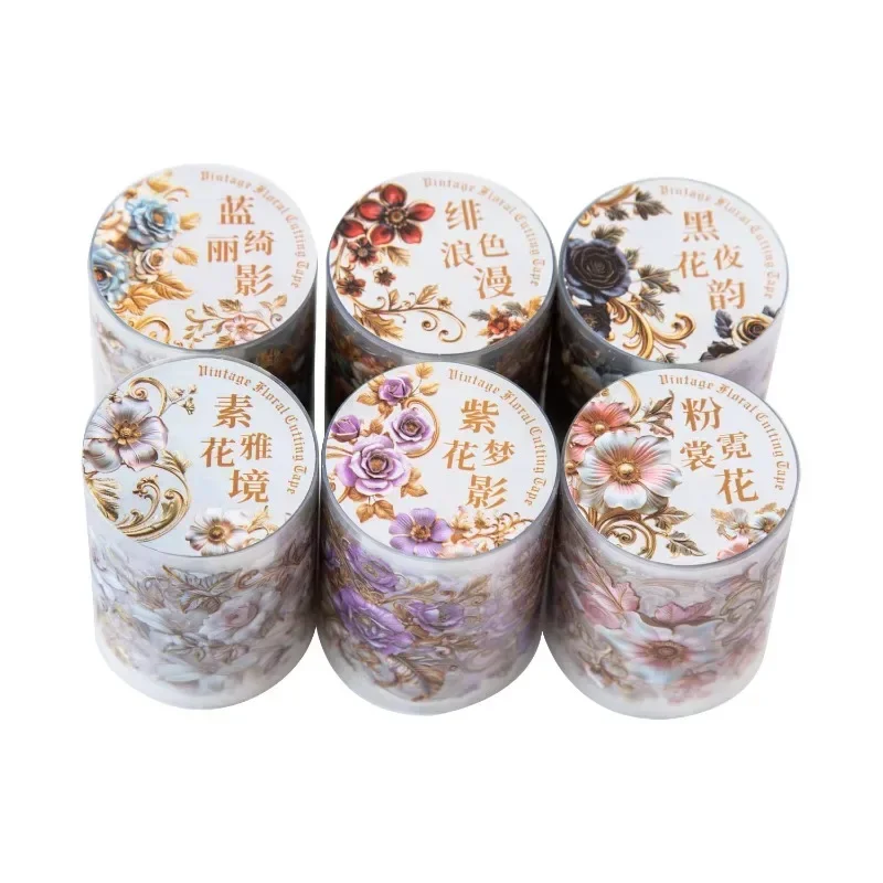 1Roll PET Tape Baroque Floral Retro Material Loop Stickers Office School Supplies Adhesives Handbook Scrapbook cut 50mm*2M