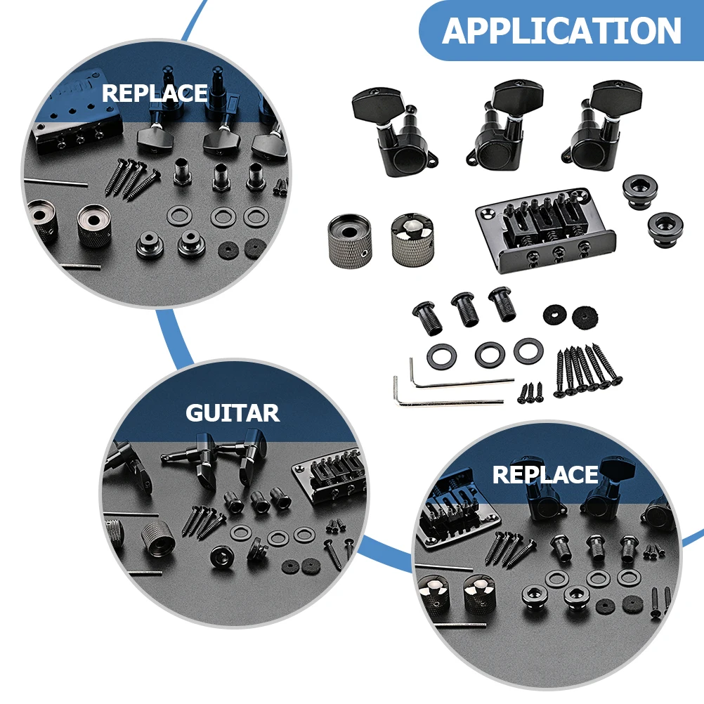 

1 Set 3 String Guitar Bridge Accessories Kit Durable Replacement Parts Vintage Pegs Saddle Bridge Control Knob