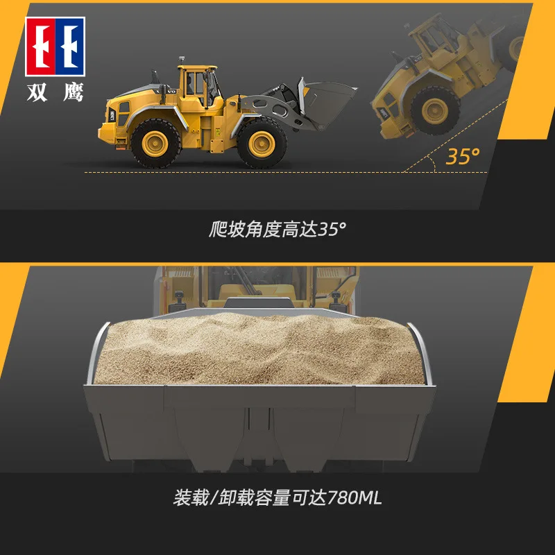 Double Bulldozer E592-003 1/16 RC Alloy Loader Truck Engineering Earth mover Construction Giant Shovel Bulldozer