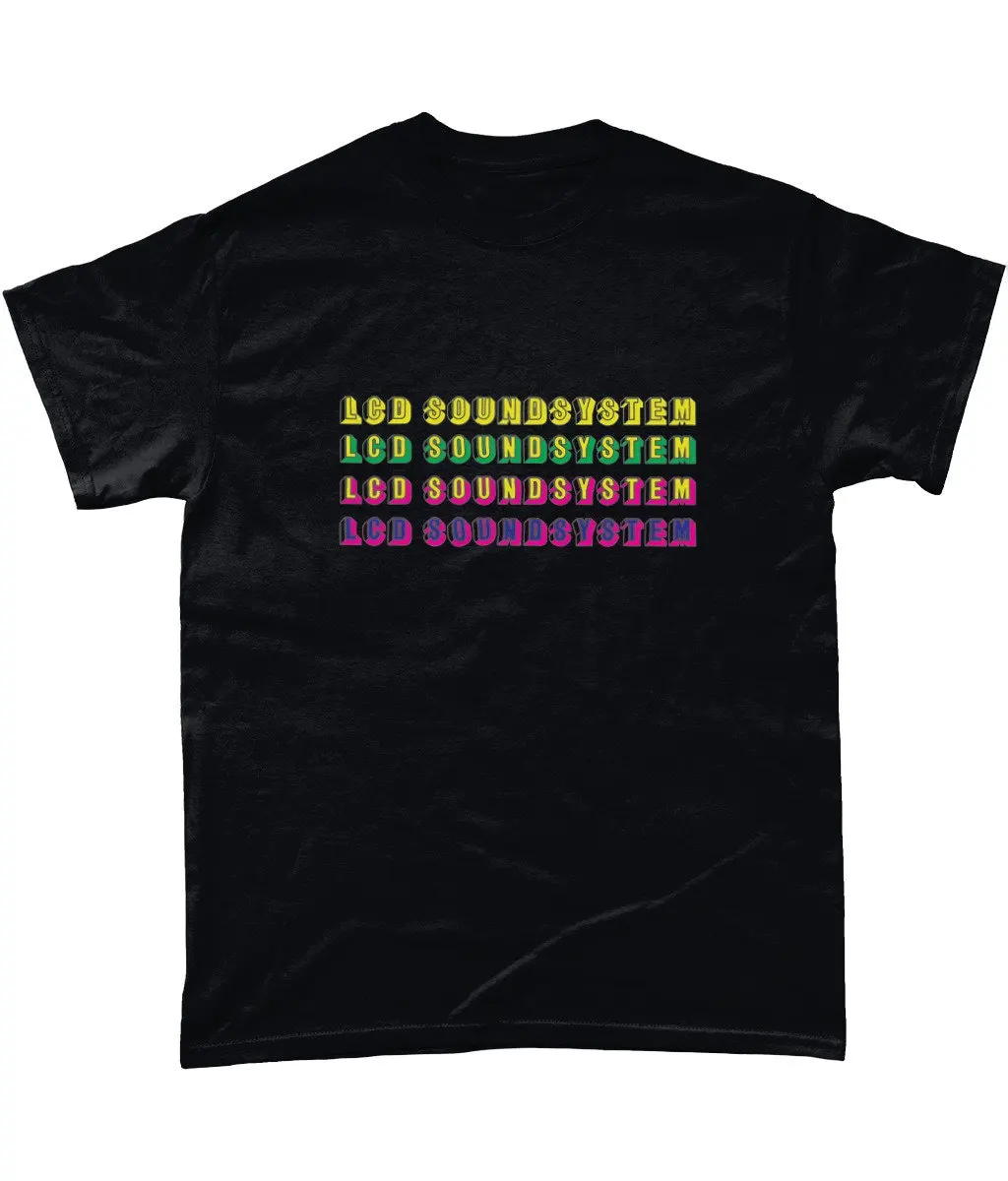 LCD Soundsystem Rainbow Text T Shirt Black in various sizes S 5XL Free UK Shipping