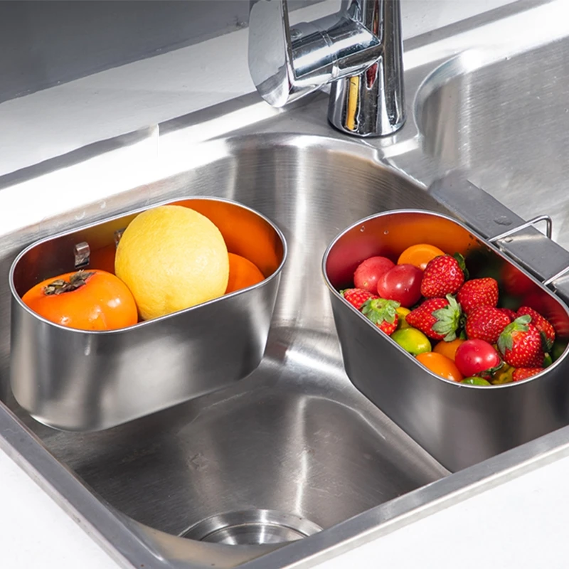 

Овальная корзина для раковины из нержавеющей стали, кухонный фильтр для овощей и фруктов, сушилка, подвесная полка для хранения посуды, кухня