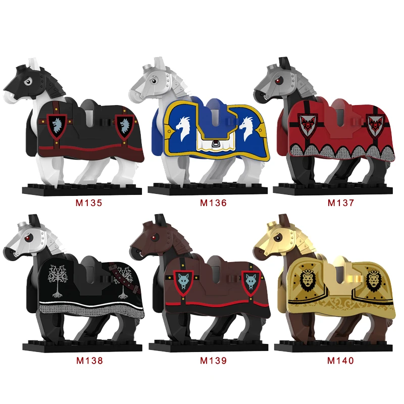 MOC – bouclier de pistolet de chevalier médiéval, bloc de construction, accessoires de figurine, cheval de guerre gothique, armure de loup, selle, jouet cadeau, Mini brique Q69