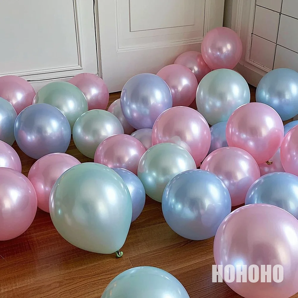 Globos de perlas de 5/10/12 pulgadas, globo muy brillante, globo de helio rosa, azul y blanco, suministros de decoración para fiesta de bienvenida al bebé, cumpleaños y boda