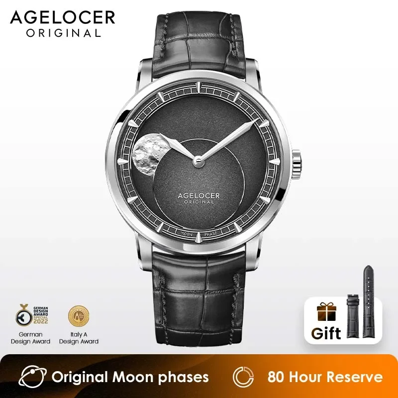 AGELOCER Major Breakthrough 29.51-Days Moon Phase Dark Grey Original Astronomer Men's Mechanical Watch Birthday Gift for Men
