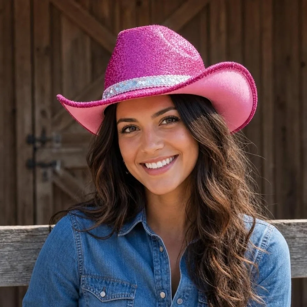 Cool Unisex Sequin Bowler Hat solid color Shine Glitter Western Cowboy Hat Cowgirl Hat Halloween Party