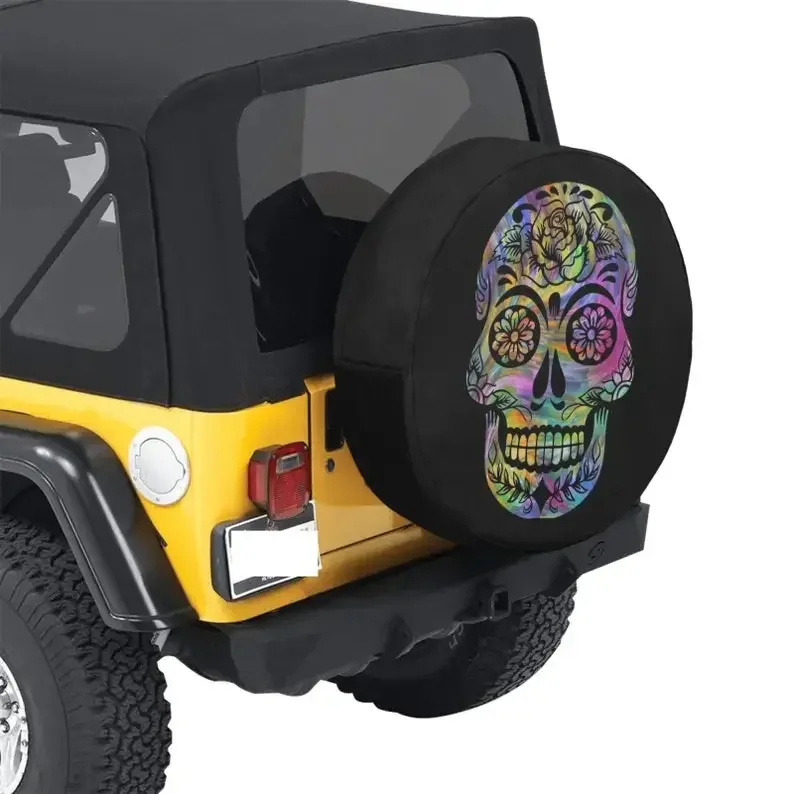 Halloween Sugar Skull Pattern Spare  Personalized Tire Cover, Gift For Car Lover, Gift For Father, Novel Fan Tire Cover