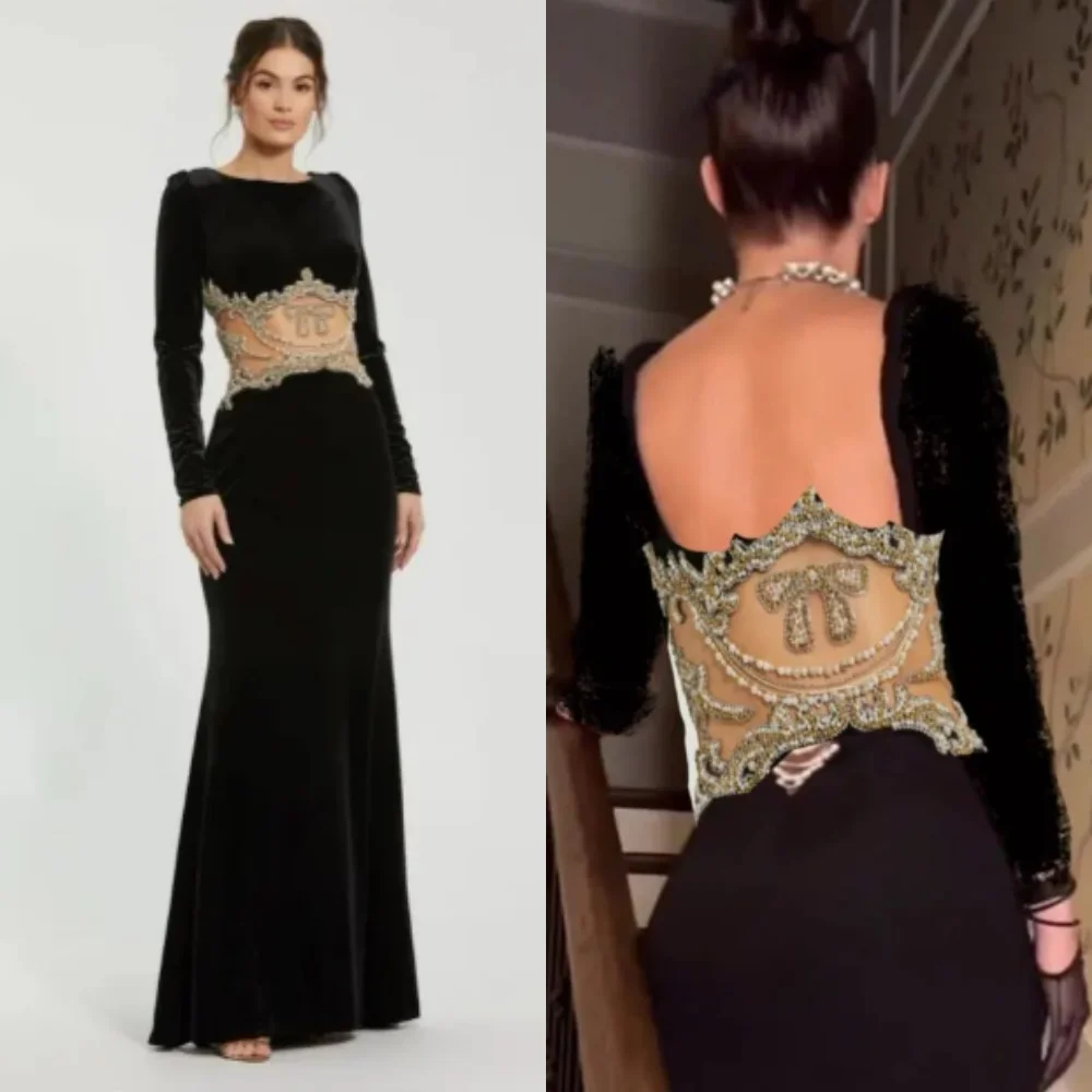 Vestidos largos personalizados de alta calidad con cuentas de terciopelo, joya de sirena, vestidos para ocasiones a medida, elegantes