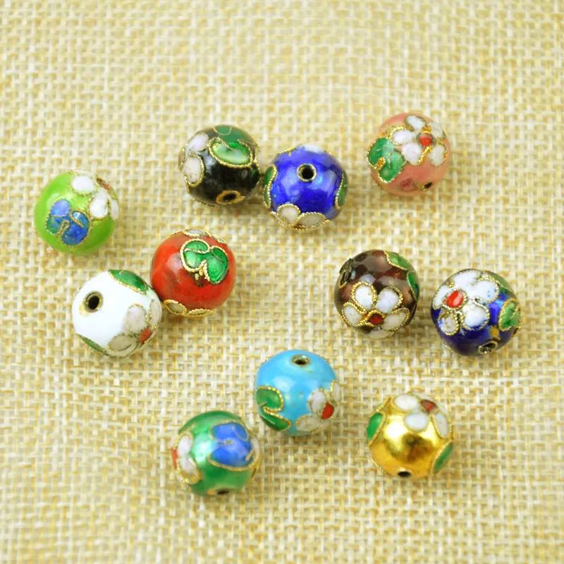 10pcs/Lot Ancient Style Enamel Charm Copper Beads12mm Handmade Cloisonne Flower Spacers DIY Jewelry Accessories