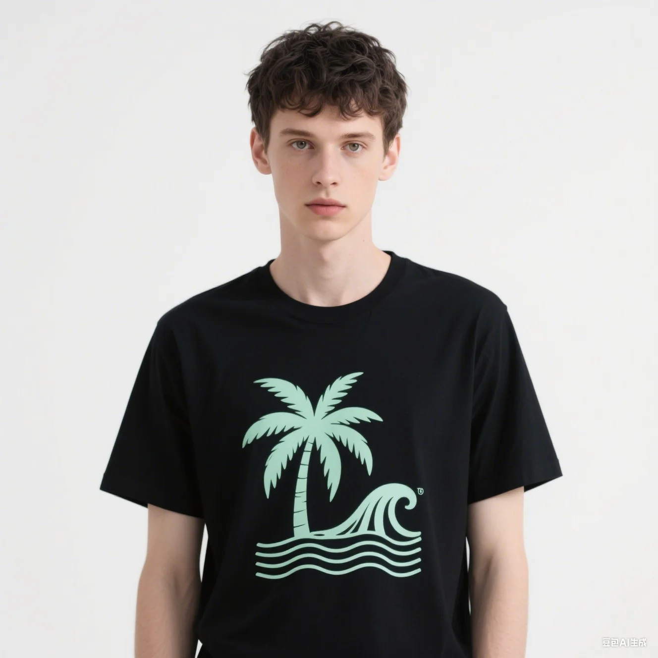 أشجار النخيل الاستوائية والقميص القطني المطبوع المموج #1