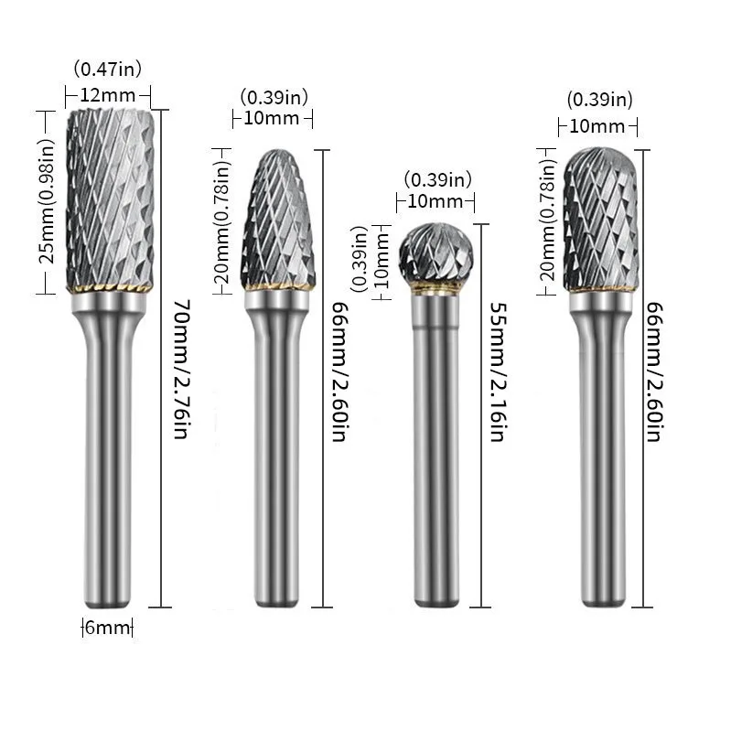 8Pcs 6mm Shank Tungsten Steel Rotary Burr Set Grey Box Wood Carving Electric Grinder Polishing Bits