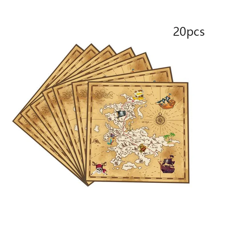 20/16Pcs Pirate Treasure Map Disposable Napkins Kids Happy Birthday Party Baby Shower Pirate Theme Party Decorative Supplies