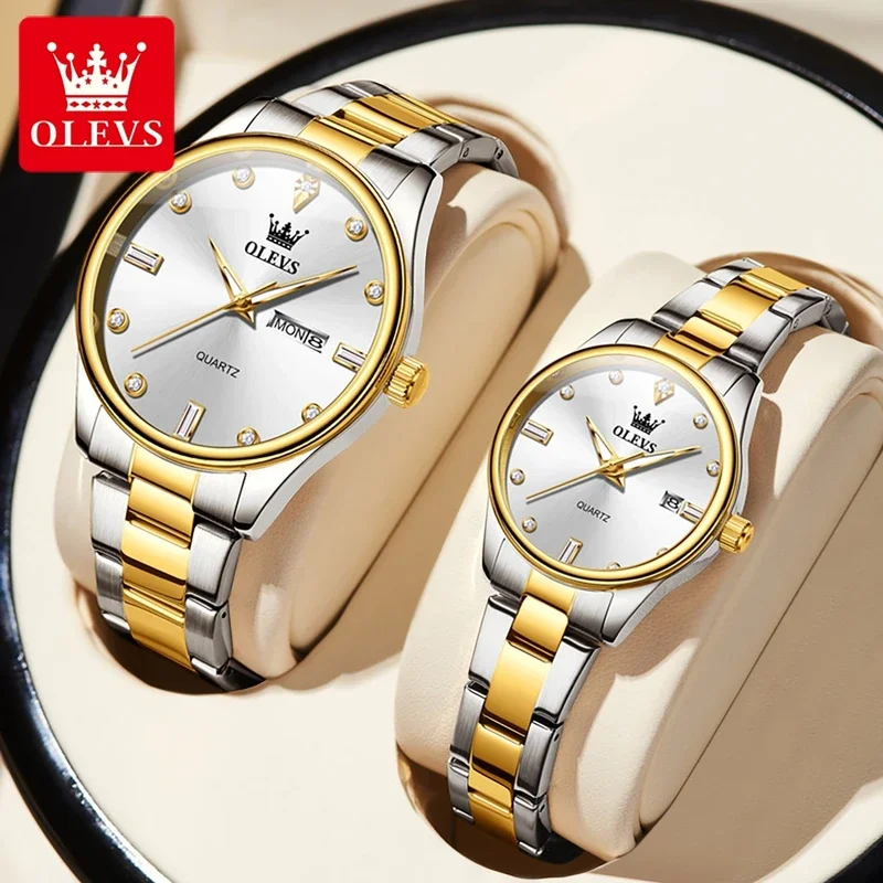 OLEVS Couple Watches 2026 New Luxury Quartz Watches Waterproof Watch Wrist watch Men Women Lovers Wedding watch gifts 3621