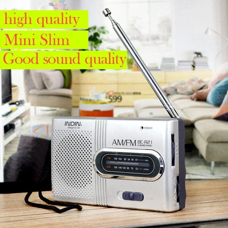 Built-in Speaker with a Standard 3.5MM Headphones Handheld Lightweight Ultra Thin BC-R21 Portable AM FM Radio Receiver Player