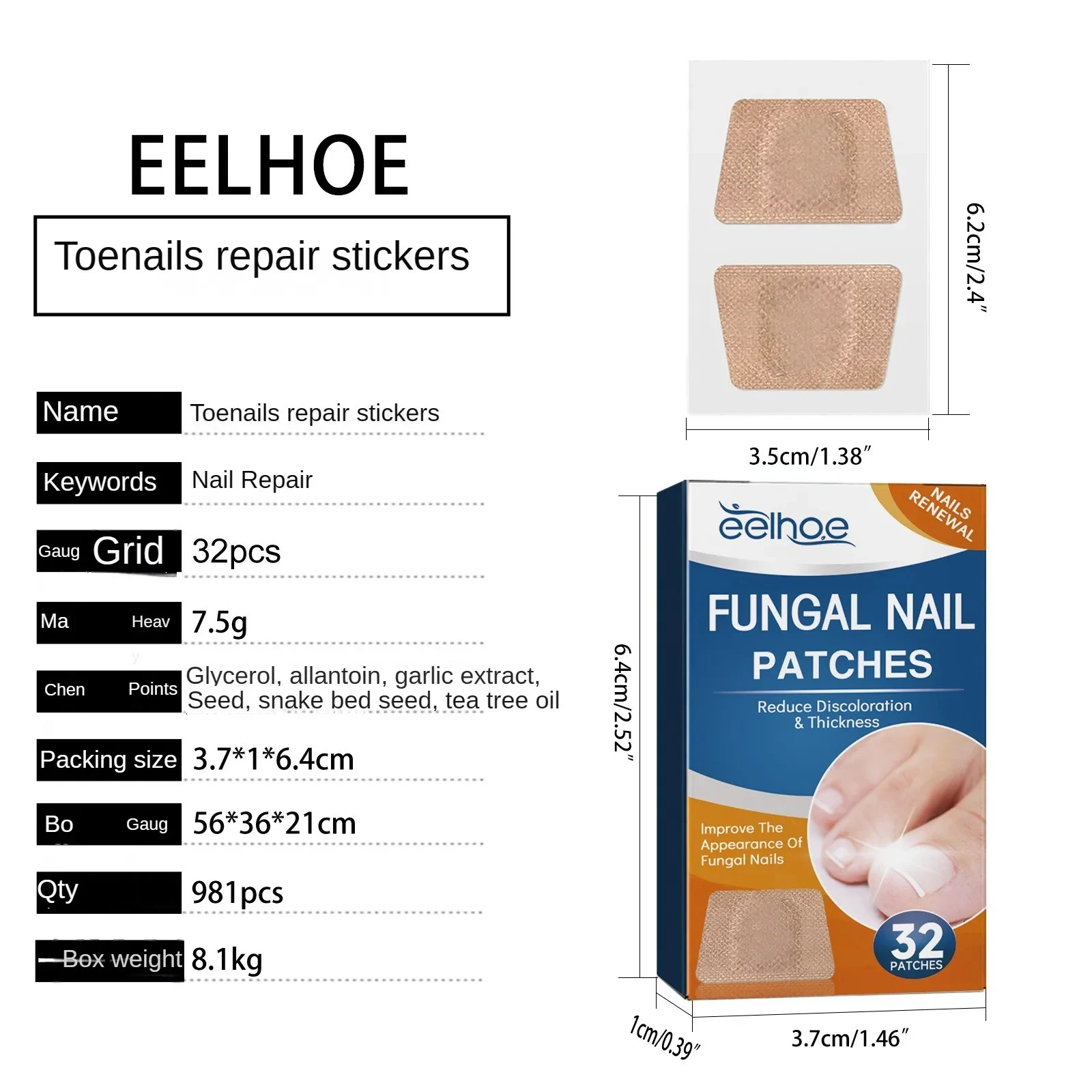 32/64PCS Foot Nail Repair Patch Grey Fungal Nail Thicken Soft Paronychia Infection Hand Nail Correction Sticker Ingrown Toenail