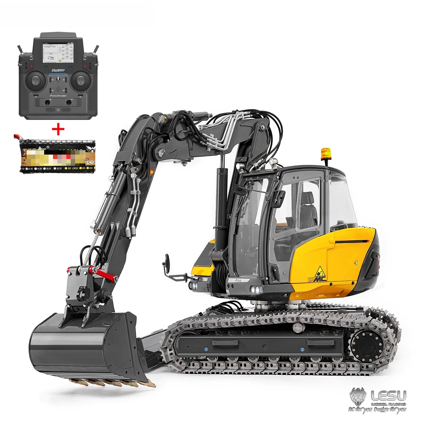 LESU MC15 حفارة 1/14 مضخة مزدوجة تسعة صمام الهيدروليكية RC حفارة معدنية 4-قسم بوم RC حفارة مجنزرة لعبة مجسمة معدنية #3