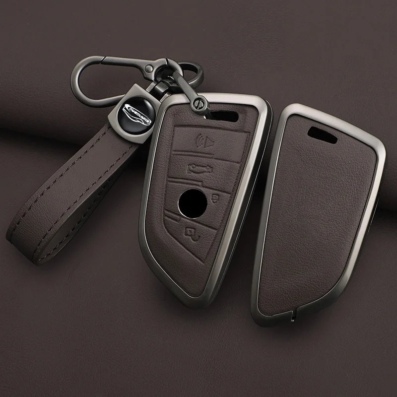 Car Zinc Alloy Leather Key Case Cover For BMW X1 X3 X5 X6 X7 F20 F15 F16 F48 G20 G30 G01 G02 G05 G11 G32 1 3 7 Series Accessorie