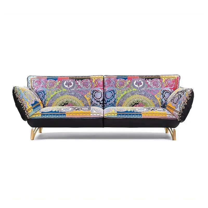 

Italian light luxury fabric sofa designer living room large flat-floor villa living room rhapsody color three-person sofa