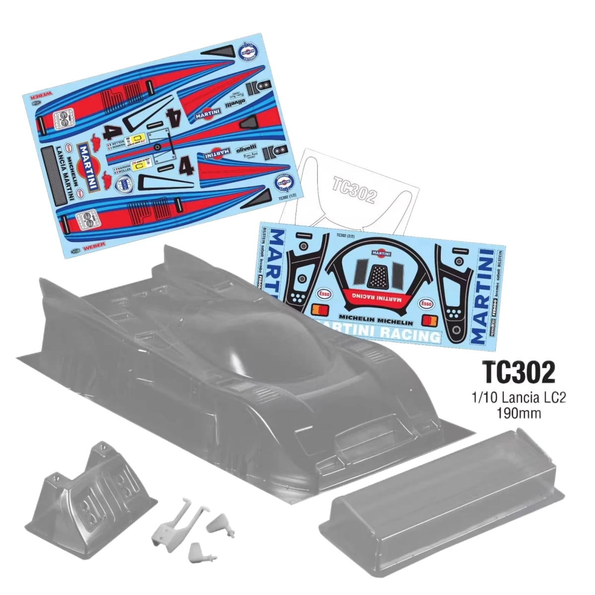 TC302 Lancia LC2 Clear Unpainted Polycarbonate body shell for 1/10 scale On-Road Car Tamiya TT-02 Chassis Kyosho Hsp Hpi Yokomo