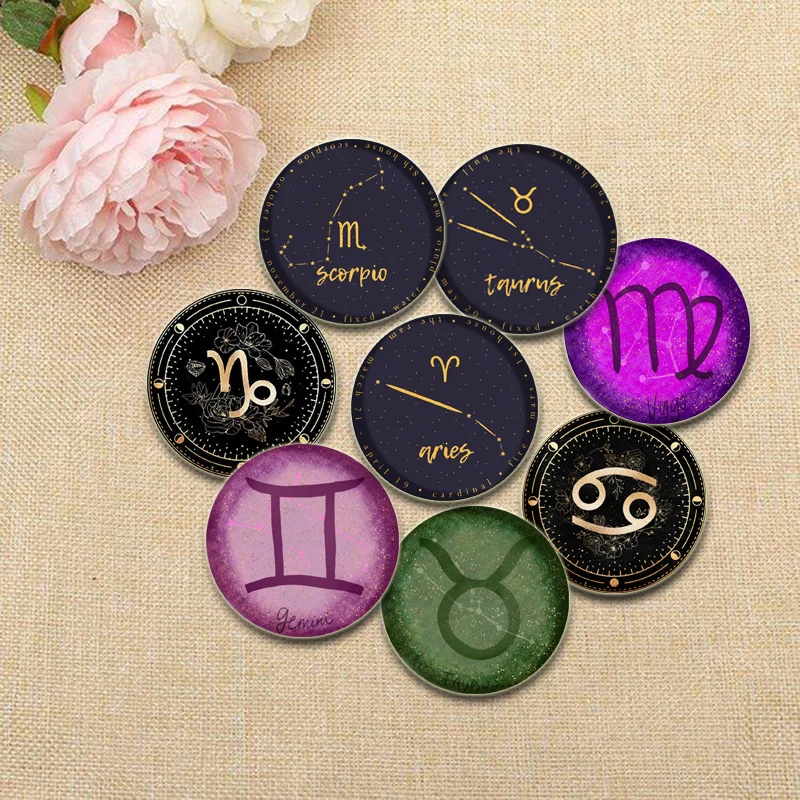 Zodiac 12 Constellation Badge Leo Libra Aries Virge Brooches on Backpack Clothes Round Enamel Pins for Jewelry Gift Accessory