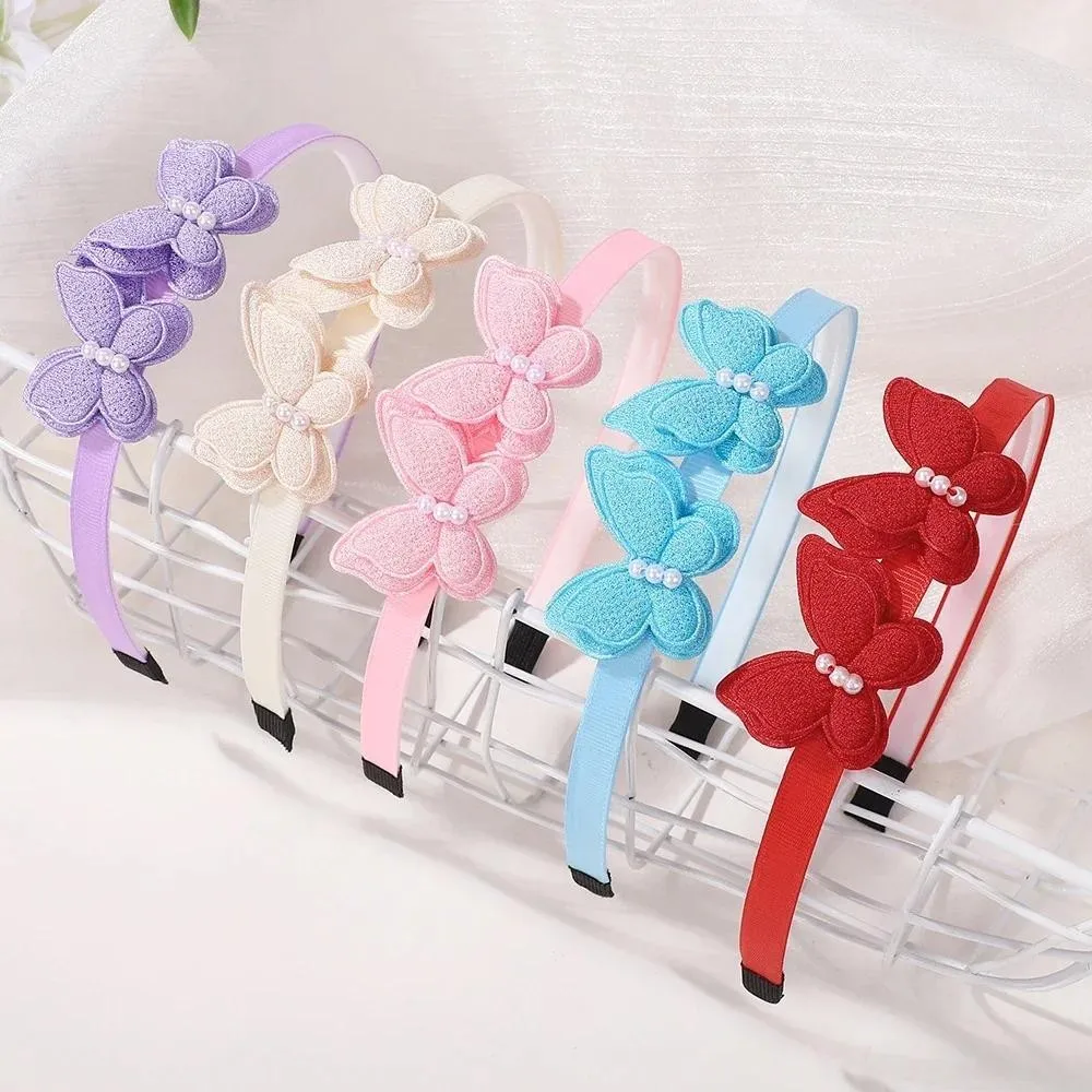 

2/4/6Pcs/lot Butterfly Pearl Hairhoop for Girls Lovely Double Bowknot Headband Hair Accessories