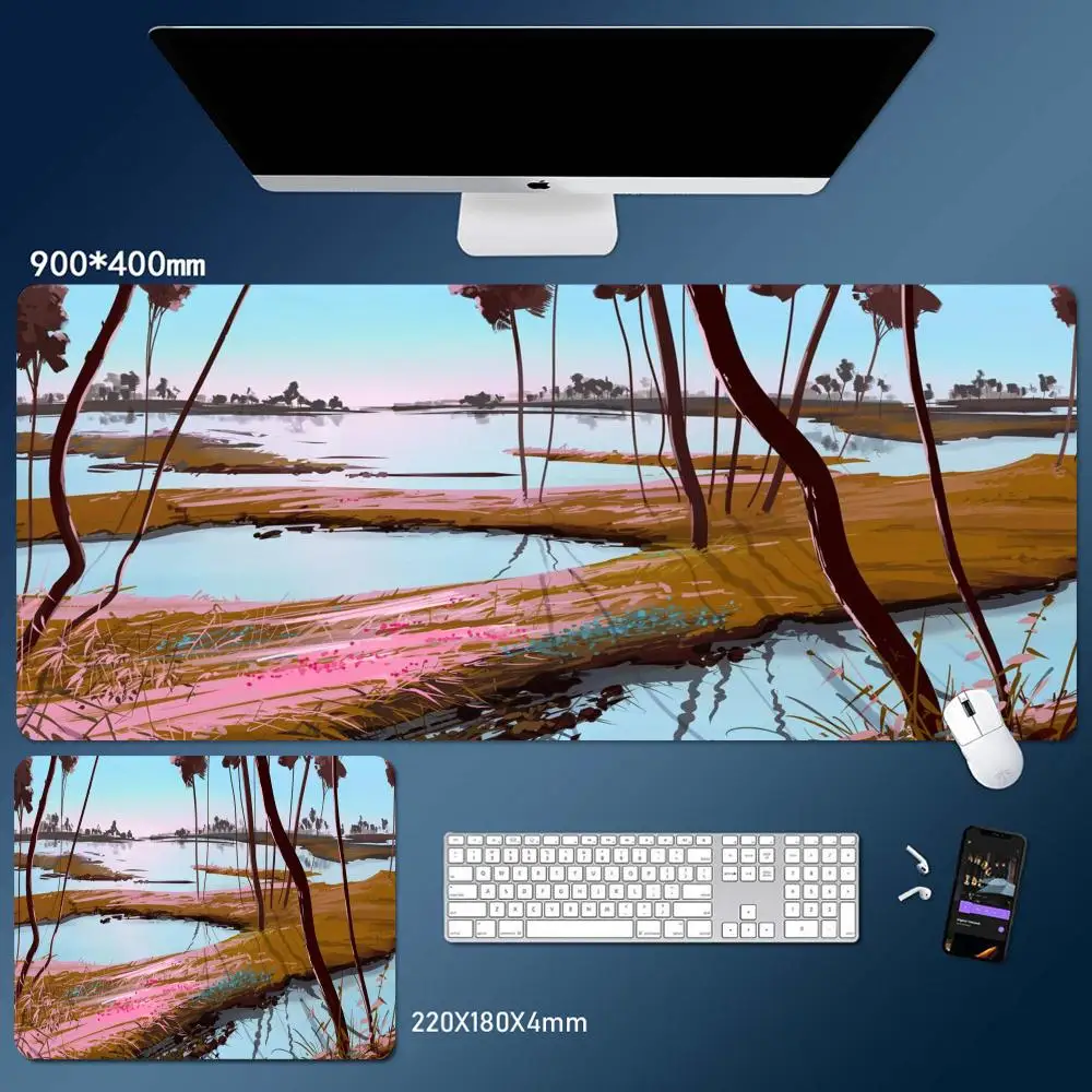 

Wetland Landscape Illustration Mouse Pad Gaming Mouse Pad, Mouse Pad with Edges and Non-Slip Rubber Base, Extended Mouse Pad