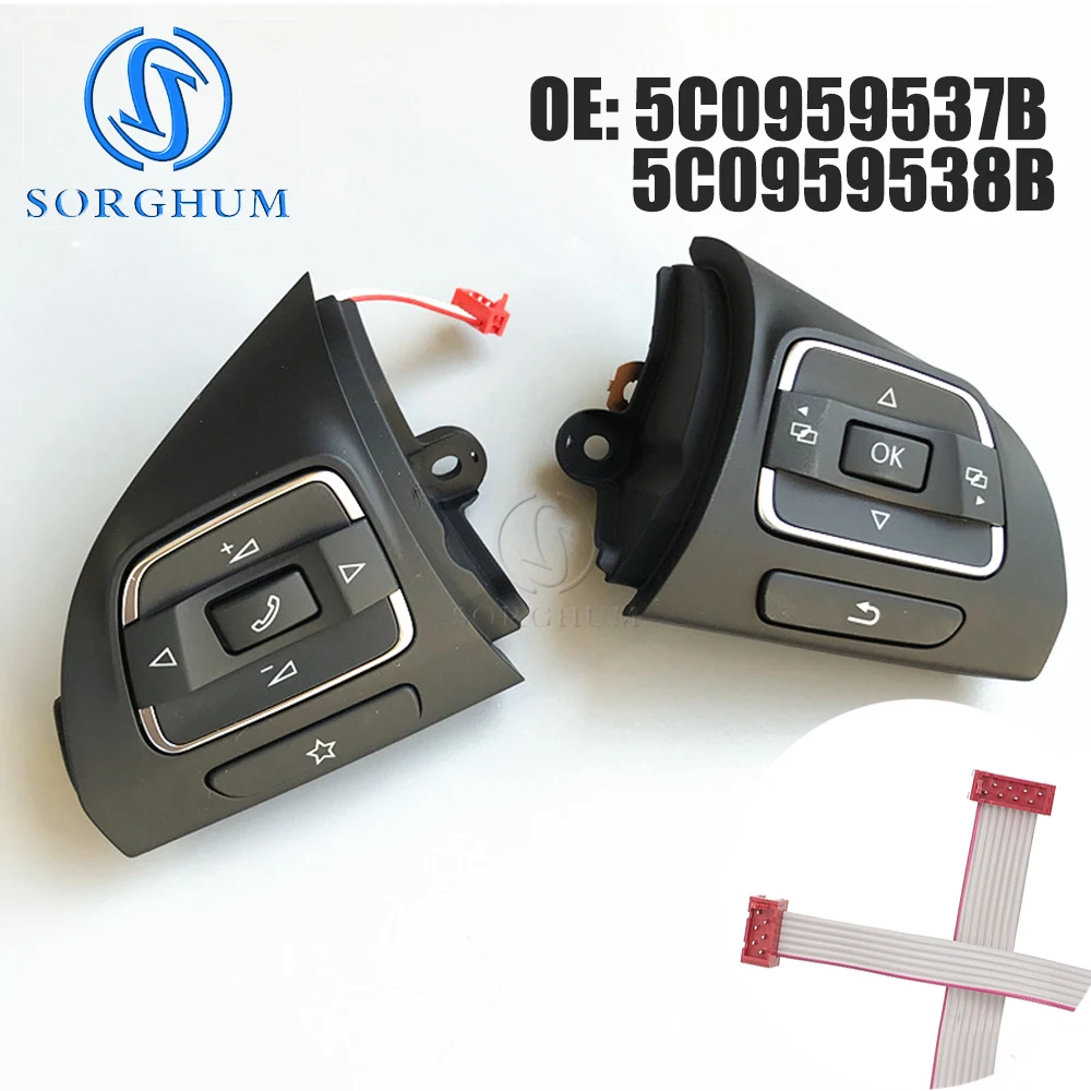 SORGHUM Car Steering Wheel and Multimedia Button Multifunction Switch For Volkswagen Golf MK6 Tiguan Jetta 5C0959537B 5C0959538B