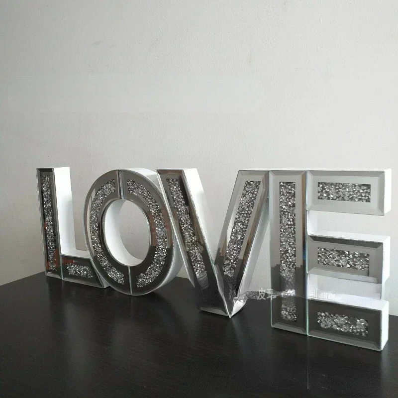 Luxury Large Shiny Love and Home Letters Home Decor Diamond Crush Mirror Furniture Wall Art